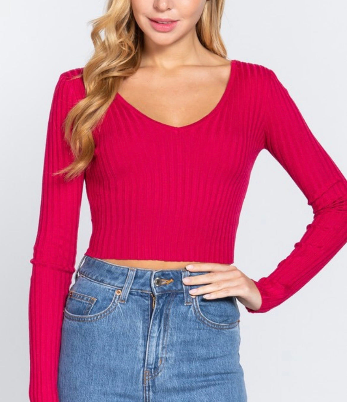 V-Neck ribbed crop sweater