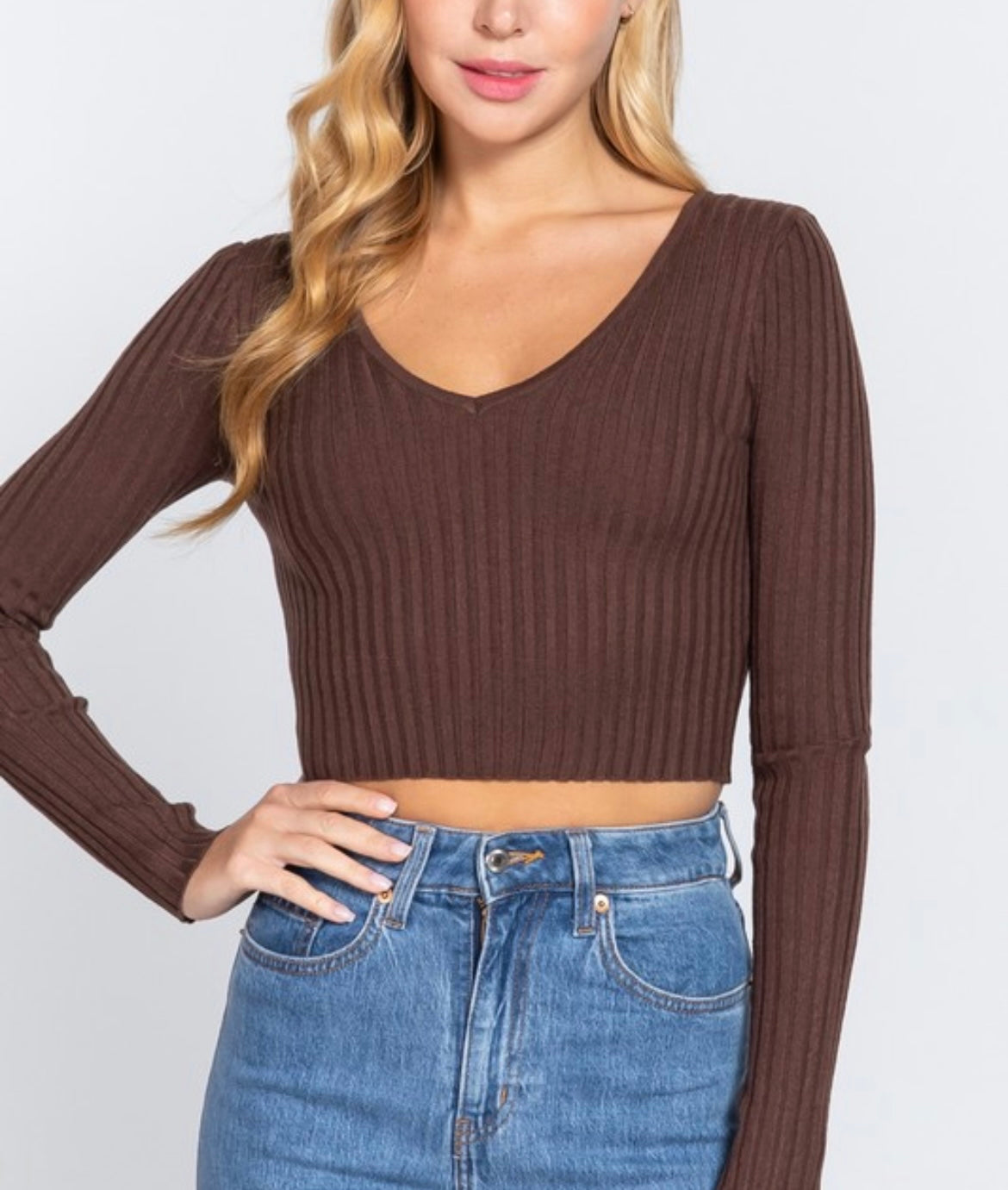 V-Neck ribbed crop sweater