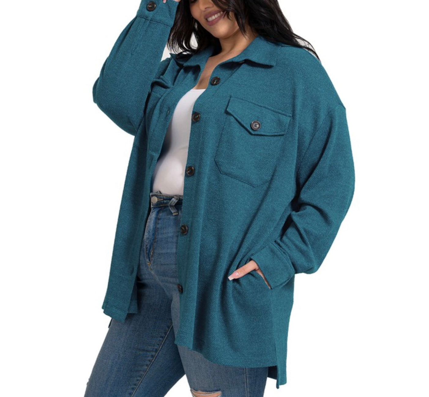 Boyfriend Shacket (Teal Curvy)